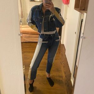 Cut Off Trucker Color Block Denim Jacket